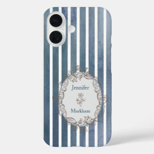 Baroque Blue-Grey Watercolor Stripe  iPhone 16 Case