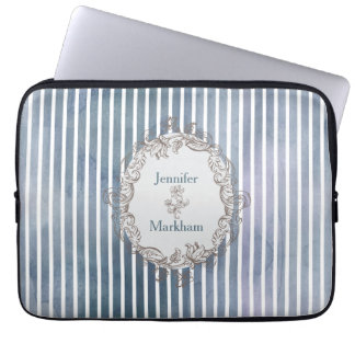 Baroque Blue-Grey Watercolor Stripe  Laptop Sleeve