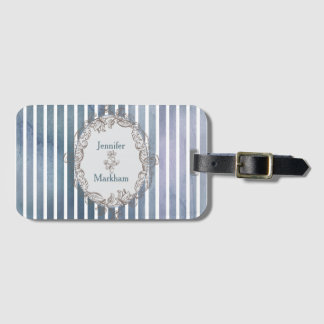 Baroque Blue-Grey Watercolor Stripe  Luggage Tag