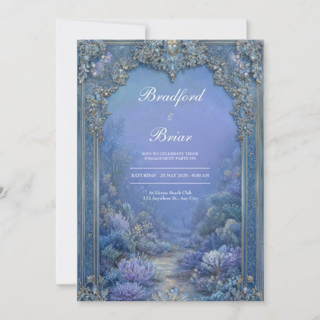 Baroque Blue Lavender Frozen Fantasy Wedding Invitation (Front)