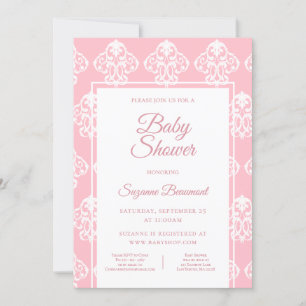 Baroque Boho Pink White Baby Shower Invitation