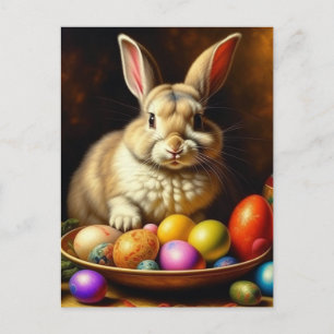 Baroque Brown Easter Bunny with Eggs Postcard