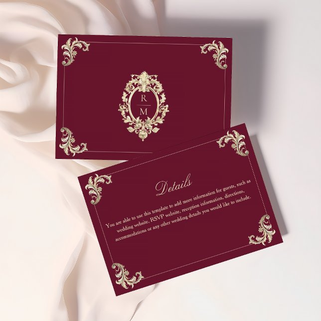 Baroque Burgundy Gold Wedding Details Enclosure Card (Creator Uploaded)