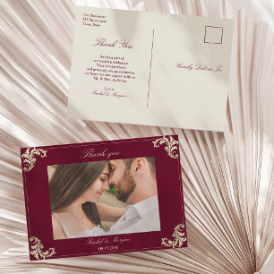 Baroque Burgundy Gold Wedding Thank You Postcard