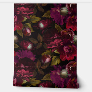 Baroque burgundy goth moody floral garden wallpap wallpaper