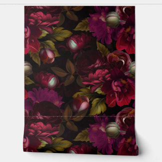 Baroque burgundy goth moody floral garden wallpap wallpaper