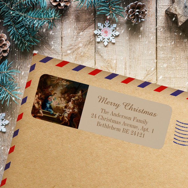 Baroque Catholic Christian Christmas Nativity (Religious Baroque Catholic Christian Christmas Nativity Scene Vintage Holiday Return Address Label)