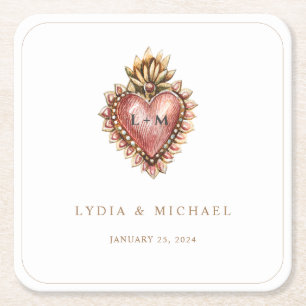 Baroque Crest Monogram Wedding Welcome Square Paper Coaster