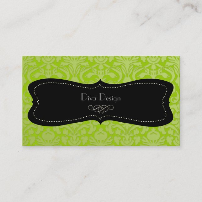 Baroque damask green/black business card (Front)