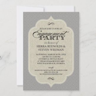 Baroque Damask Gunmetal Grey Engagement Party Invitation