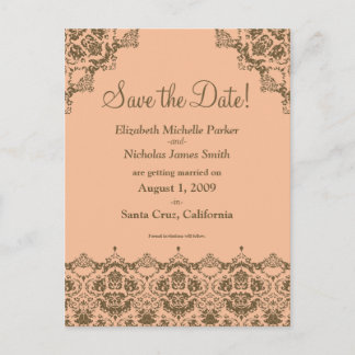 Baroque Damask Orange Lace Save the Date Postcard