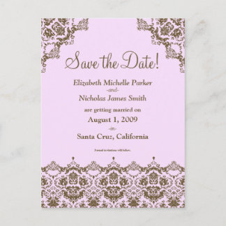 Baroque Damask Pink Lace Save the Date Postcard