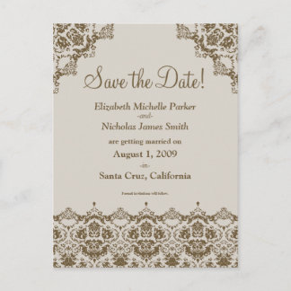 Baroque Damask Sepia Lace Save the Date Postcard