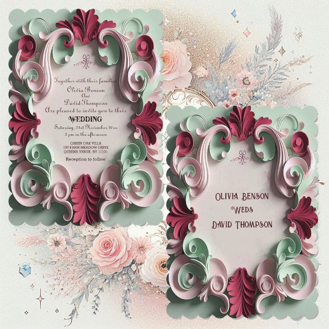 Baroque Elegance Floral Motifs Acanthus Swirls Invitation (Baroque Elegance Floral Motifs Acanthus Swirls Invitation)