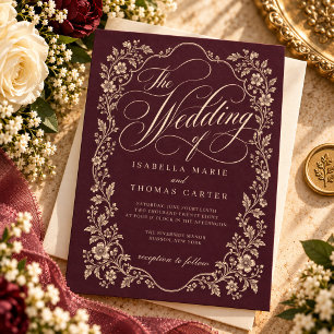 Baroque Elegant Plum Vintage Botanical Wedding Invitation