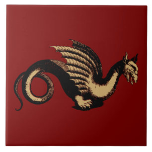 Baroque Era Blue & White Mediaeval Dragon Tile
