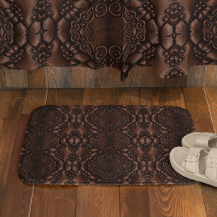 Baroque Faux Leather Brown Pattern Bath Mat