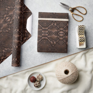 Baroque Faux Leather Brown Pattern Wrapping Paper