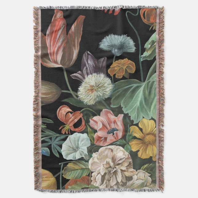 Baroque Floral - Bouquet of Flowers Throw Blanket (Front Vertical)