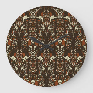 Baroque Floral: Classic Vintage Wallpaper Large Clock