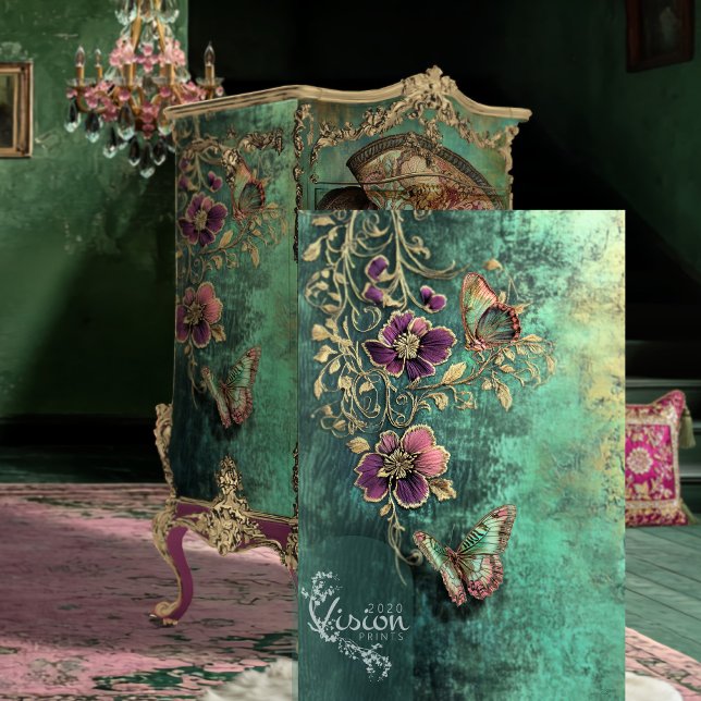 Baroque Floral, Fantasy Butterflies Teal Patina Tissue Paper (Butterfly Baroque Fantasy, Teal Patina, Plum Highlights, Decoupage Tissue Paper)
