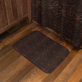 Baroque Floral Faux Leather Leathercraft Pattern Bath Mat