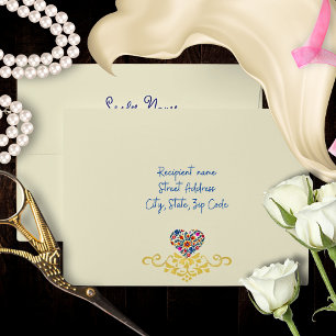 Baroque Floral Heart & Gold Mexican Wedding Envelope