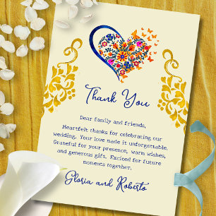 Baroque Floral Heart & Gold Mexican Wedding Thank You Card