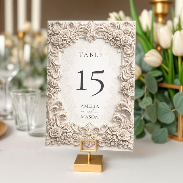  Baroque Floral Ornate Ivory Wedding Table Card (Creator Uploaded)