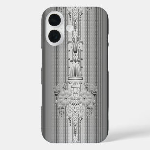 Baroque floral pattern with border grey iPhone 16 case