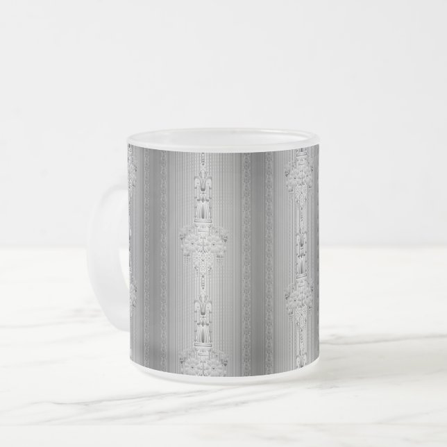 Baroque floral pattern with border grey coffee mug (Front Left)