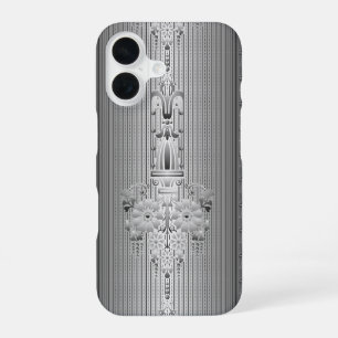 Baroque floral pattern with border grey iPhone 16 case