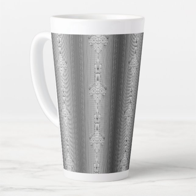 Baroque floral pattern with border grey latte mug (Left Angle)