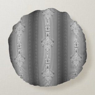 Baroque floral pattern with border grey round cushion