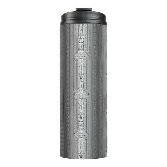 Baroque floral pattern with border grey thermal tumbler (Front)