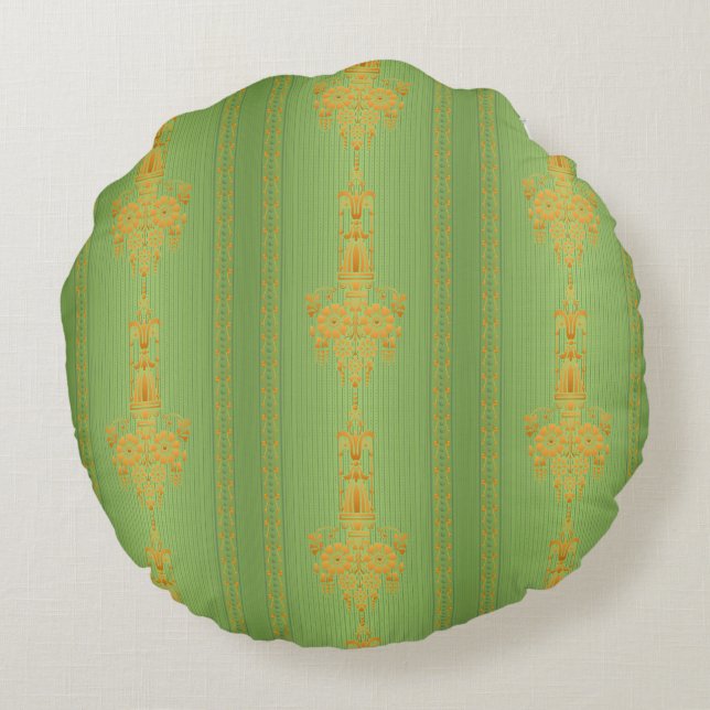 Baroque floral pattern with border V2020 Round Cushion (Back)
