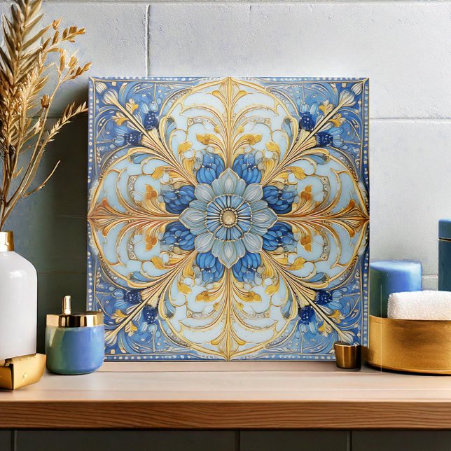 Baroque Floral Tile Pat#17 Soft Blue Gold ID1078 (Creator Uploaded)