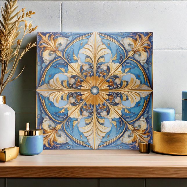 Baroque Floral Tile Pat#18 Sky Blue Gold ID1078 (Creator Uploaded)