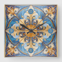 Baroque Floral Tile Pat#18 Sky Blue Gold ID1078