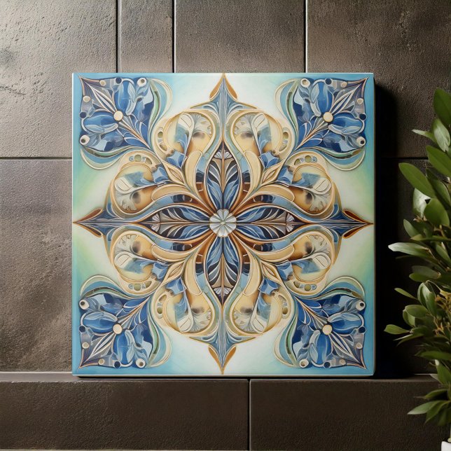 Baroque Floral Tile Pat#20 Blue Green Gold ID1078 (Creator Uploaded)