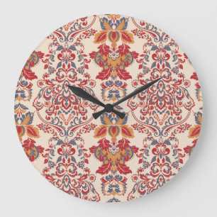 Baroque Floral Vintage Wallpaper Design Large Clock