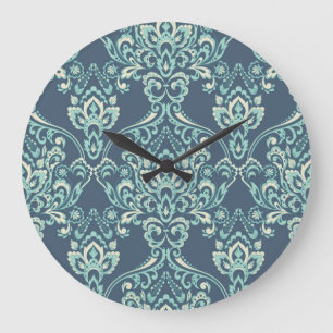 Baroque Floral Vintage Wallpaper Large Clock