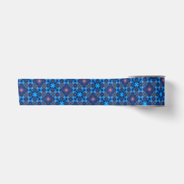 Baroque Flourish Blue Design Satin Ribbon (Front)