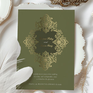 Baroque Foil Ornament Wedding Olive Green