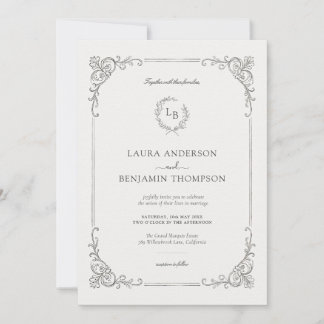 Baroque Frame Laurel Wreath Elegant Wedding Invitation