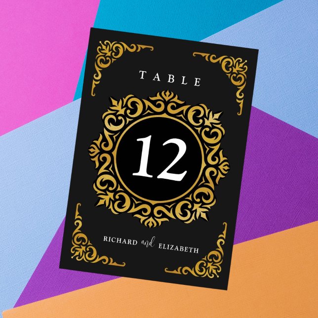 Baroque Frame Royal Black and Gold Ornamental Table Number (Creator Uploaded)