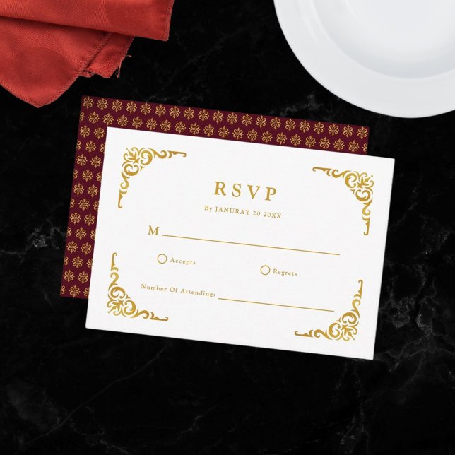 Baroque Frame Royal Burgundy Ornamental RSVP Card (Creator Uploaded)