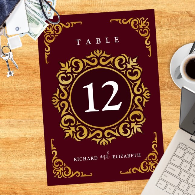 Baroque Frame Royal Burgundy Ornamental Table Number (Creator Uploaded)