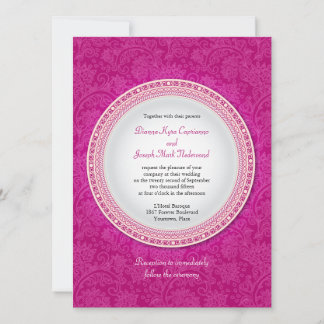 Baroque Fuchsia Plaque Wedding Invitation