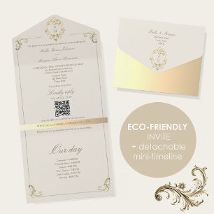 Baroque Gold All In One Wedding Invite + Timeline